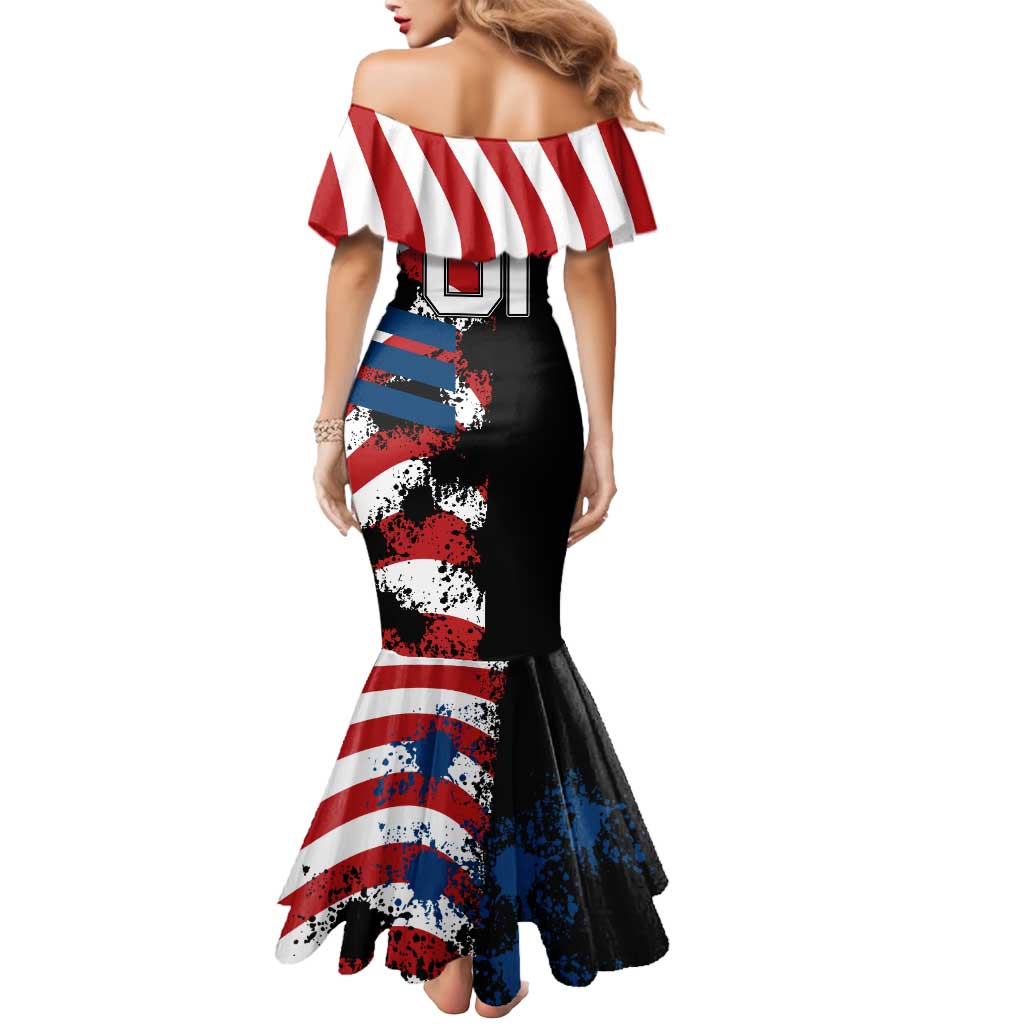 BMX Life Graphic Mermaid Dress with American Flag and Custom Rider Number Design - Wonder Print Shop