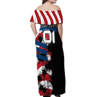 BMX Life Graphic Off Shoulder Maxi Dress with American Flag and Custom Rider Number Design - Wonder Print Shop