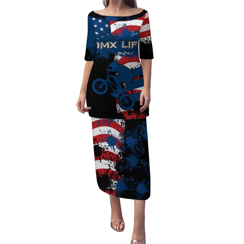 BMX Life Graphic Puletasi with American Flag and Custom Rider Number Design - Wonder Print Shop