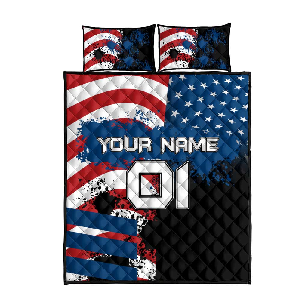 BMX Life Graphic Quilt Bed Set with American Flag and Custom Rider Number Design - Wonder Print Shop