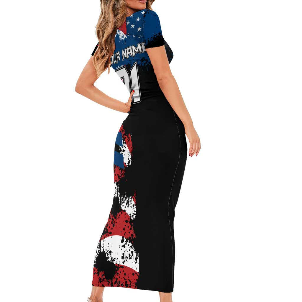 BMX Life Graphic Short Sleeve Bodycon Dress with American Flag and Custom Rider Number Design - Wonder Print Shop