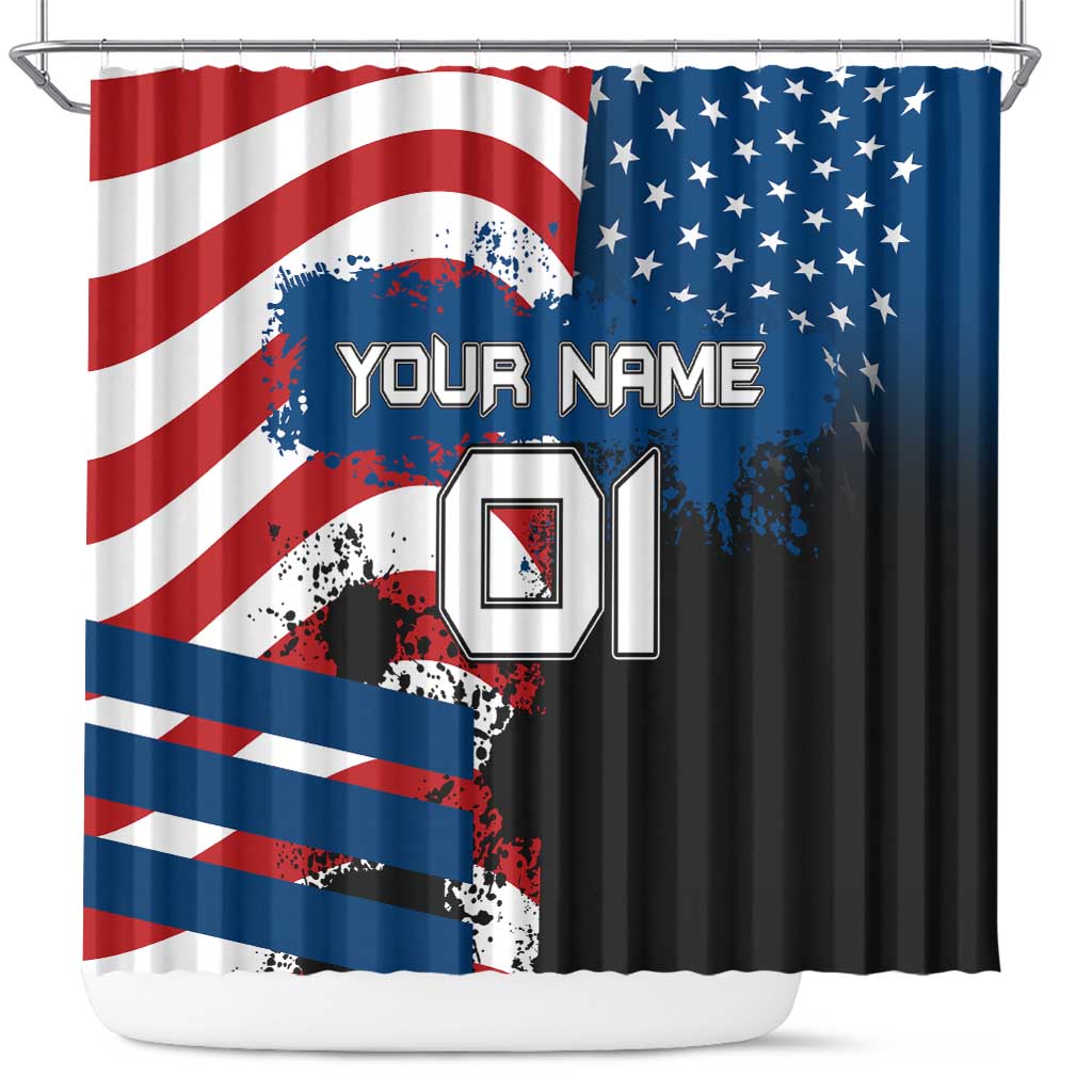 BMX Life Graphic Shower Curtain with American Flag and Custom Rider Number Design - Wonder Print Shop