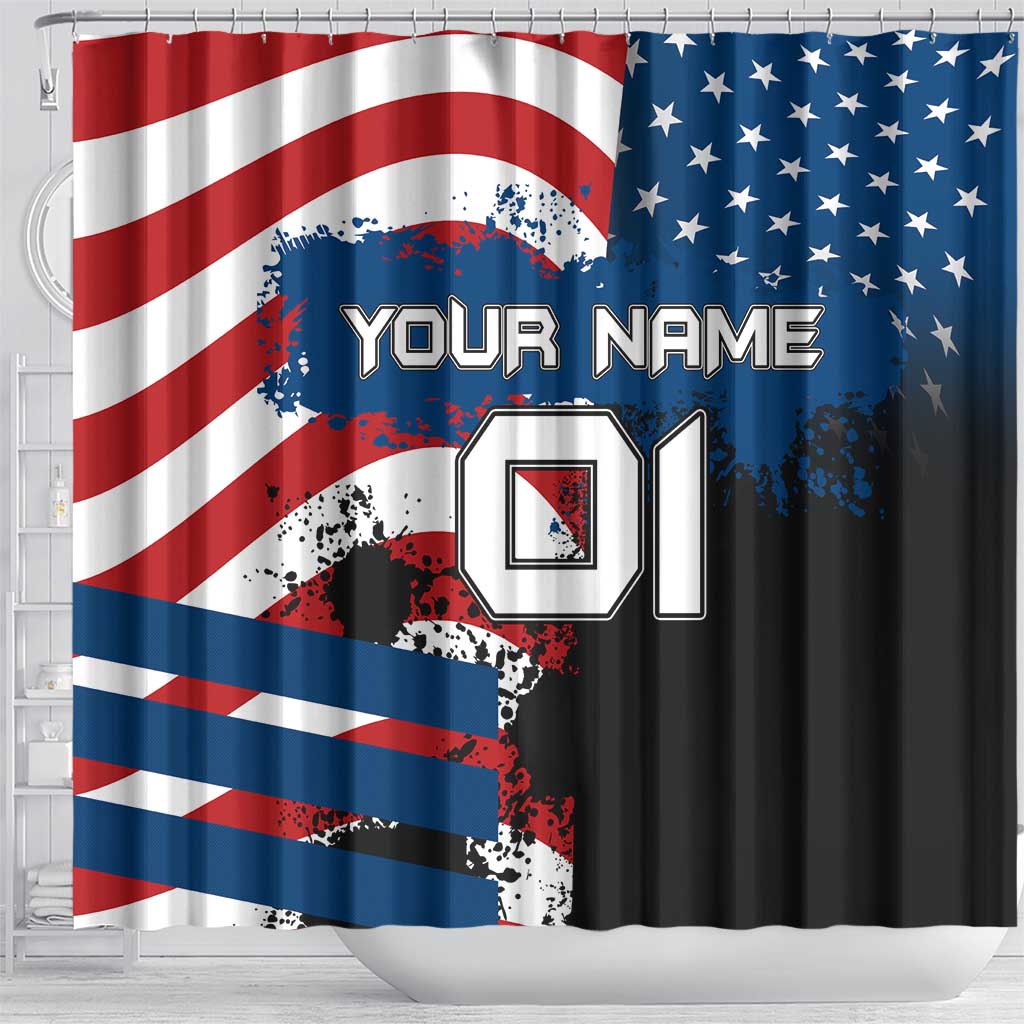 BMX Life Graphic Shower Curtain with American Flag and Custom Rider Number Design - Wonder Print Shop