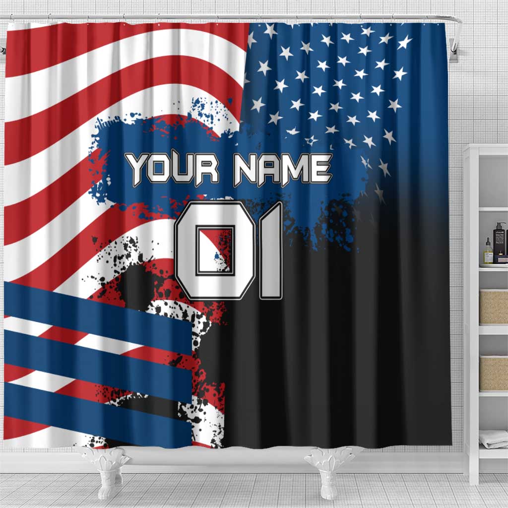 BMX Life Graphic Shower Curtain with American Flag and Custom Rider Number Design - Wonder Print Shop