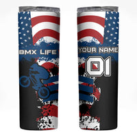 BMX Life Graphic Skinny Tumbler with American Flag and Custom Rider Number Design - Wonder Print Shop