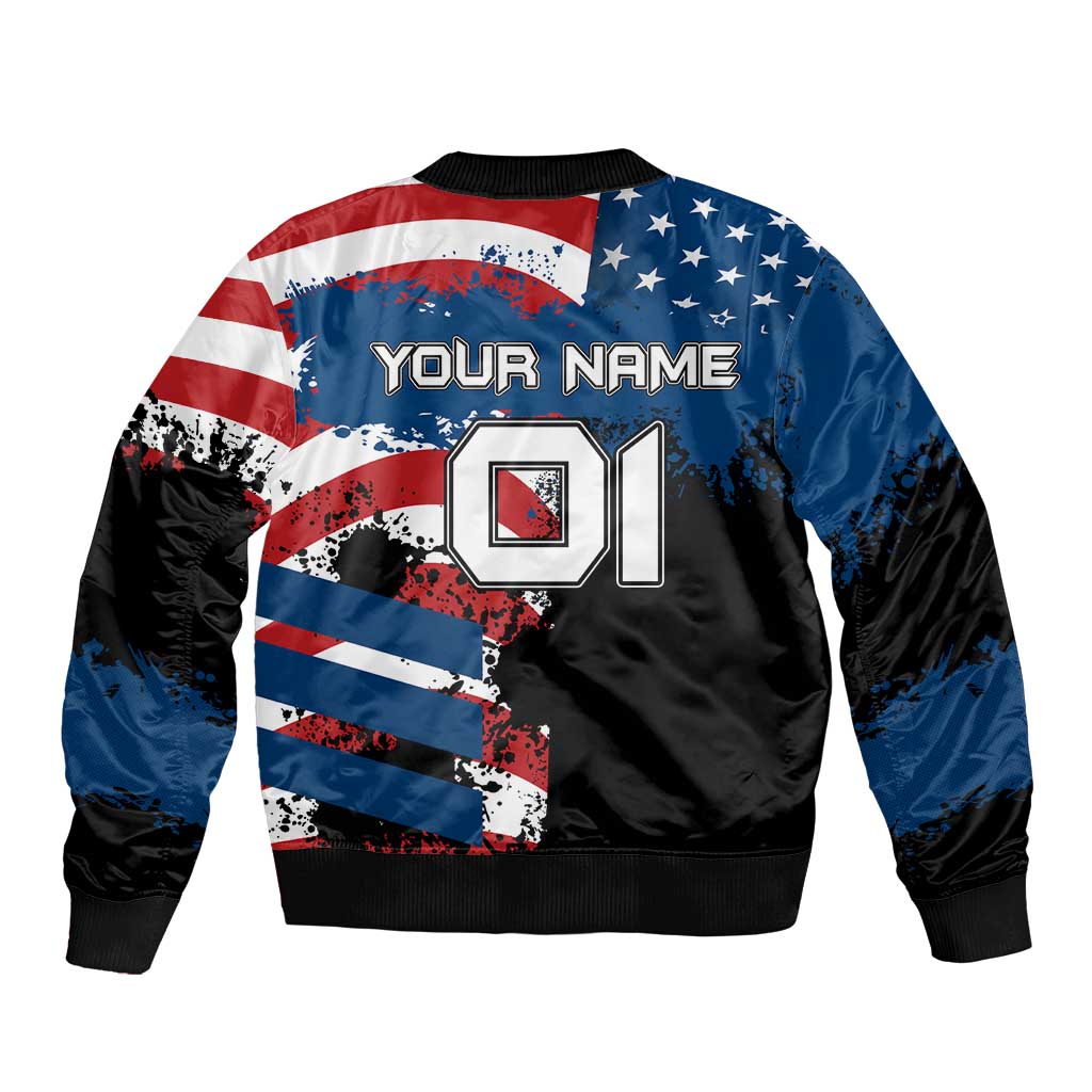 BMX Life Graphic Sleeve Zip Bomber Jacket with American Flag and Custom Rider Number Design - Wonder Print Shop