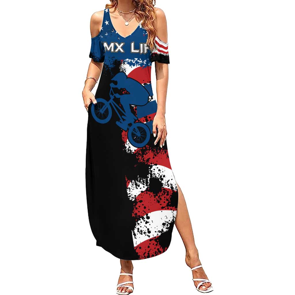 BMX Life Graphic Summer Maxi Dress with American Flag and Custom Rider Number Design - Wonder Print Shop