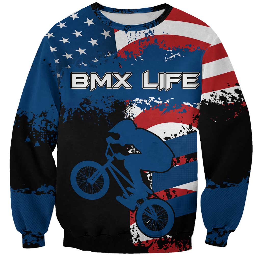 BMX Life Graphic Sweatshirt with American Flag and Custom Rider Number Design - Wonder Print Shop