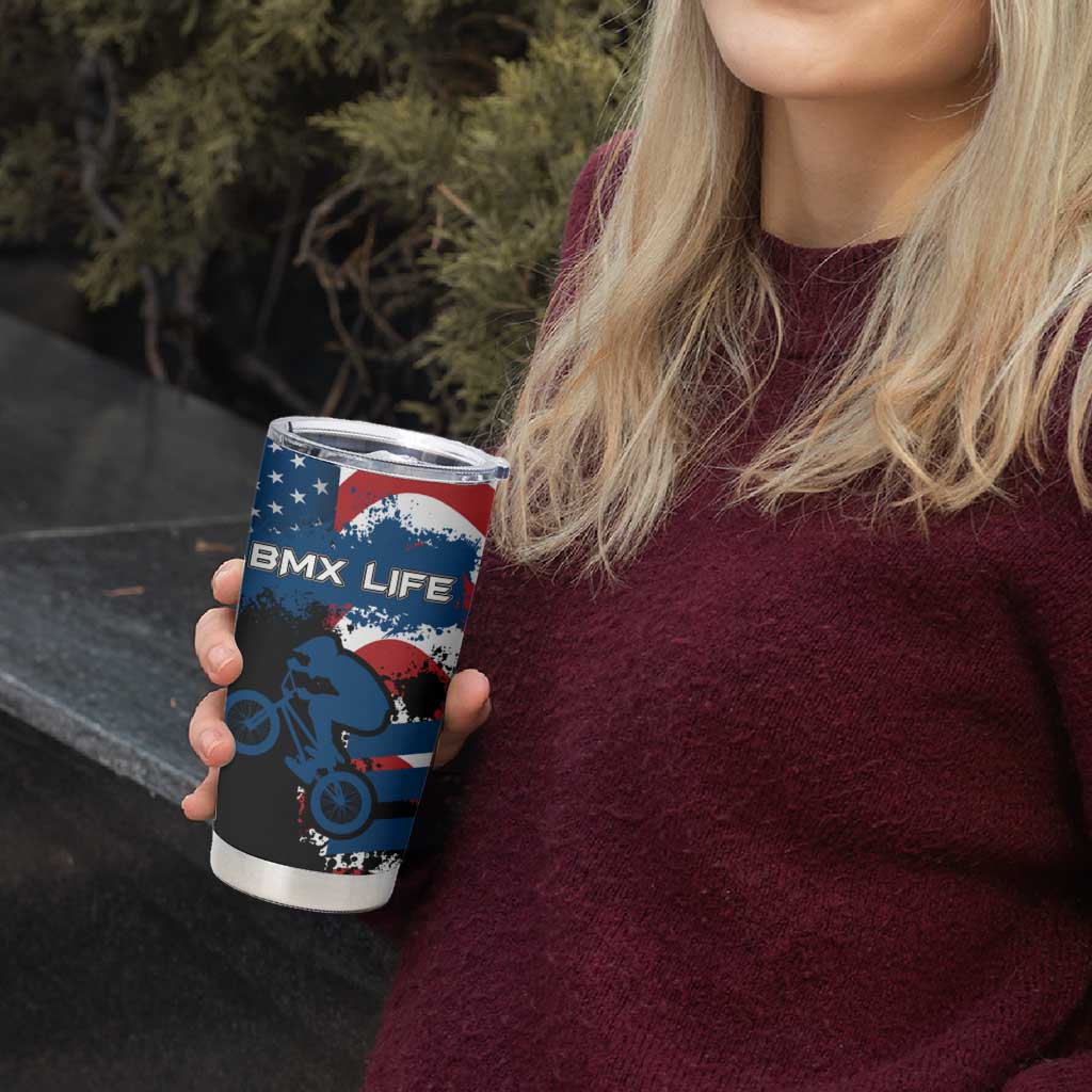 BMX Life Graphic Tumbler Cup with American Flag and Custom Rider Number Design - Wonder Print Shop