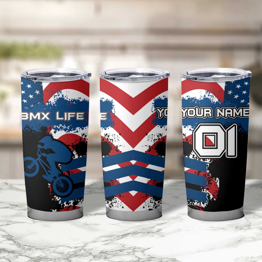 BMX Life Graphic Tumbler Cup with American Flag and Custom Rider Number Design - Wonder Print Shop