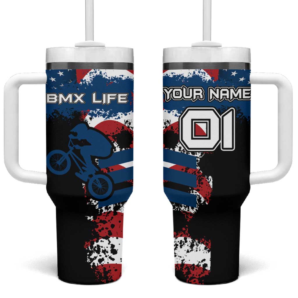 BMX Life Graphic Tumbler With Handle with American Flag and Custom Rider Number Design - Wonder Print Shop