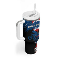BMX Life Graphic Tumbler With Handle with American Flag and Custom Rider Number Design - Wonder Print Shop