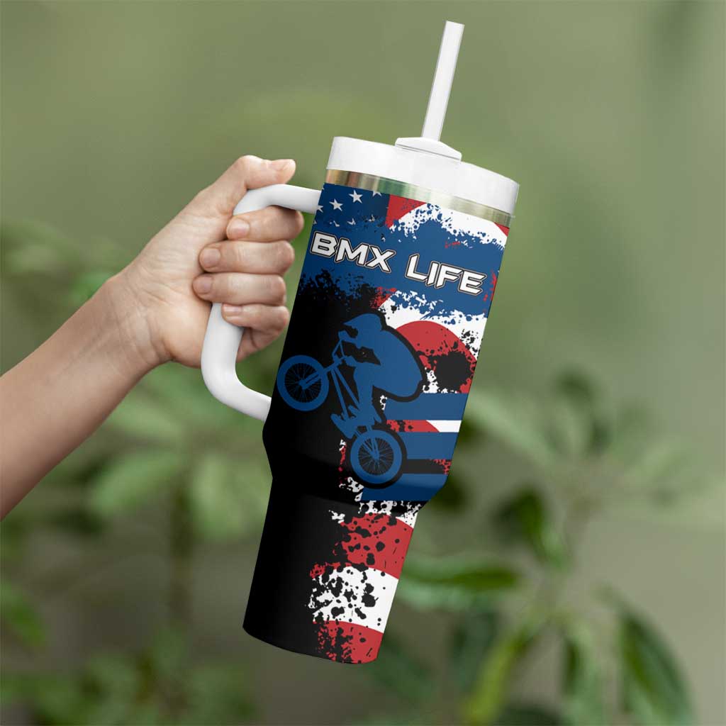 BMX Life Graphic Tumbler With Handle with American Flag and Custom Rider Number Design - Wonder Print Shop