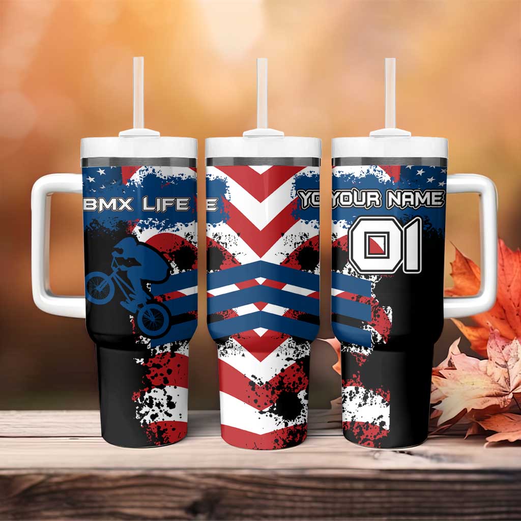 BMX Life Graphic Tumbler With Handle with American Flag and Custom Rider Number Design - Wonder Print Shop