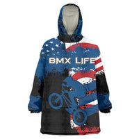 BMX Life Graphic Wearable Blanket Hoodie with American Flag and Custom Rider Number Design - Wonder Print Shop