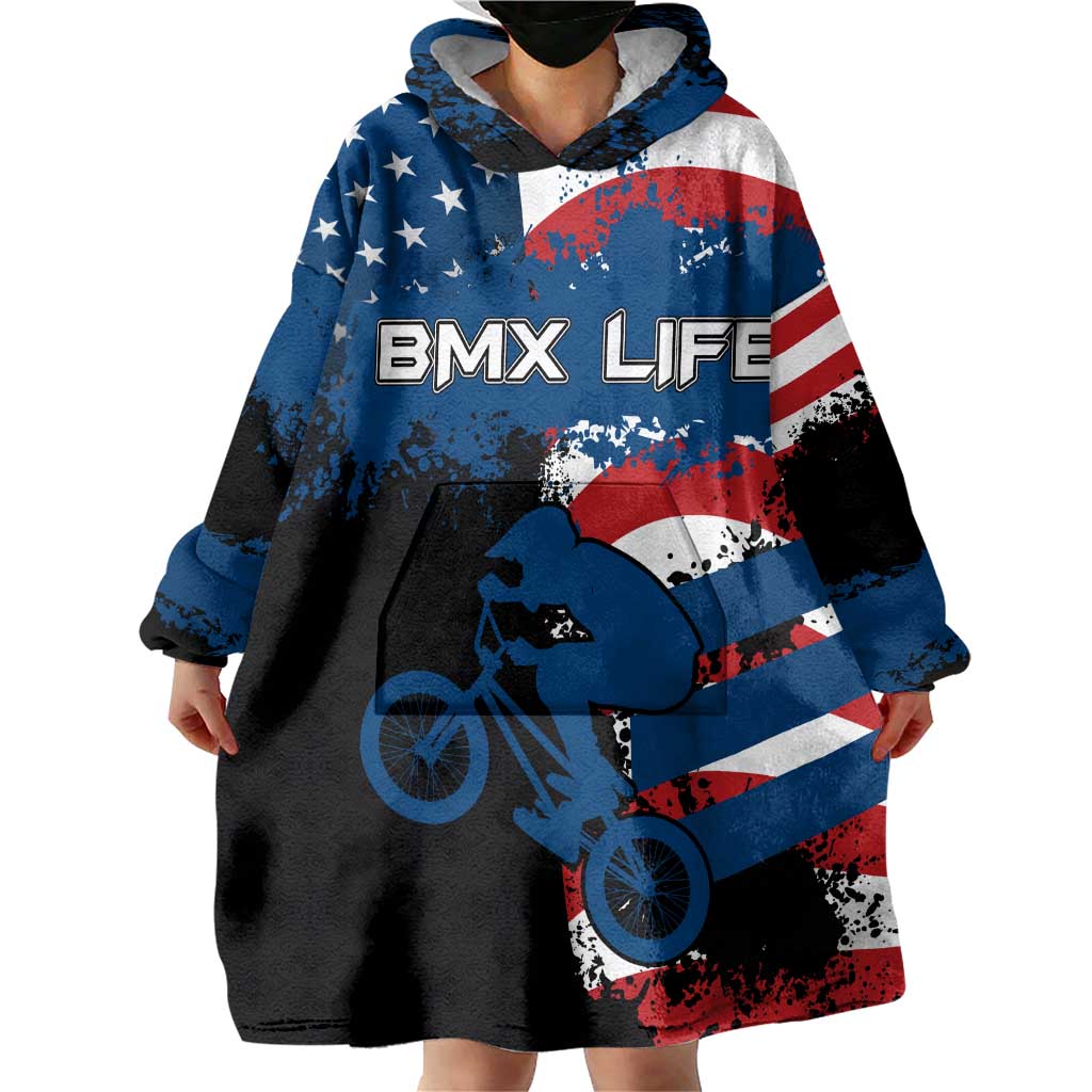 BMX Life Graphic Wearable Blanket Hoodie with American Flag and Custom Rider Number Design - Wonder Print Shop
