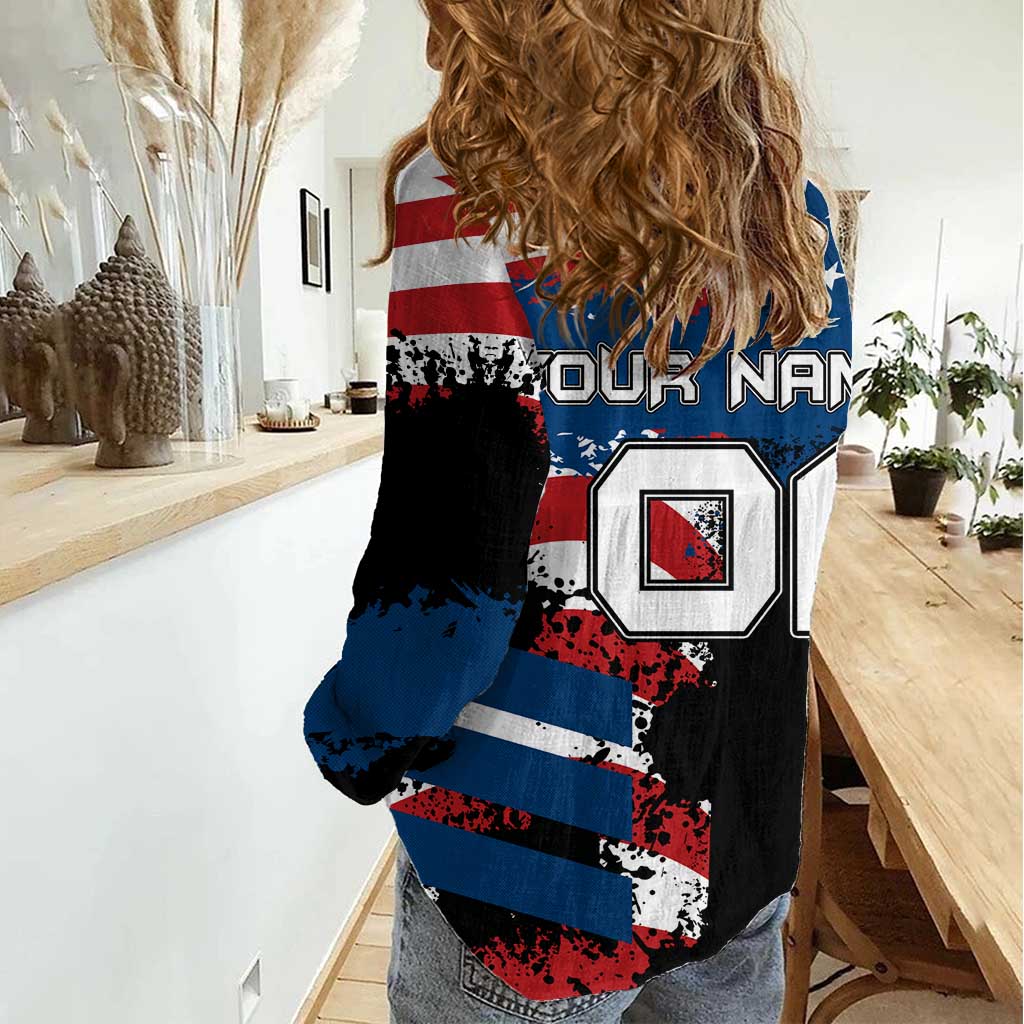 BMX Life Graphic Women Casual Shirt with American Flag and Custom Rider Number Design - Wonder Print Shop