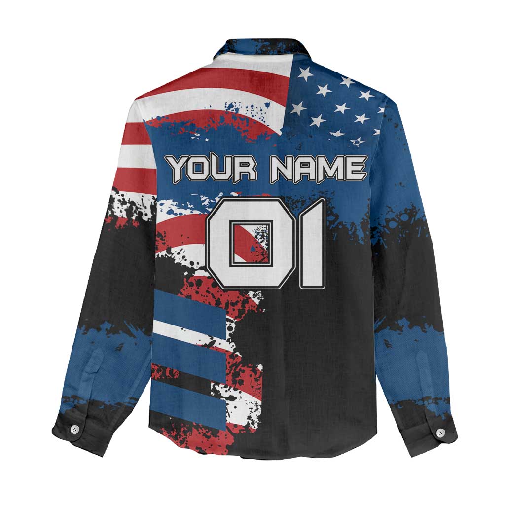 BMX Life Graphic Women Casual Shirt with American Flag and Custom Rider Number Design - Wonder Print Shop