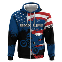 BMX Life Graphic Zip Hoodie with American Flag and Custom Rider Number Design - Wonder Print Shop