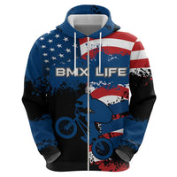 BMX Life Graphic Zip Hoodie with American Flag and Custom Rider Number Design - Wonder Print Shop