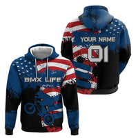 BMX Life Graphic Zip Hoodie with American Flag and Custom Rider Number Design - Wonder Print Shop