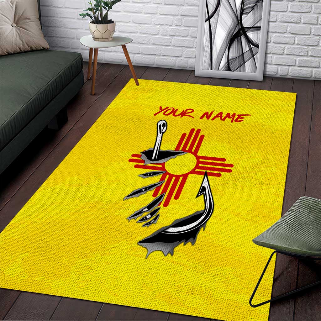 New Mexico Zia Symbol Fish Hook Area Rug Torn Fishing Graphic and Custom Name Design - Wonder Print Shop