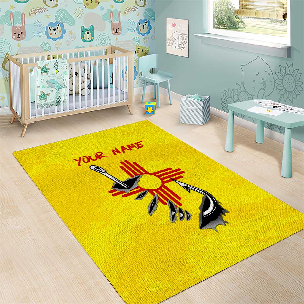 New Mexico Zia Symbol Fish Hook Area Rug Torn Fishing Graphic and Custom Name Design - Wonder Print Shop