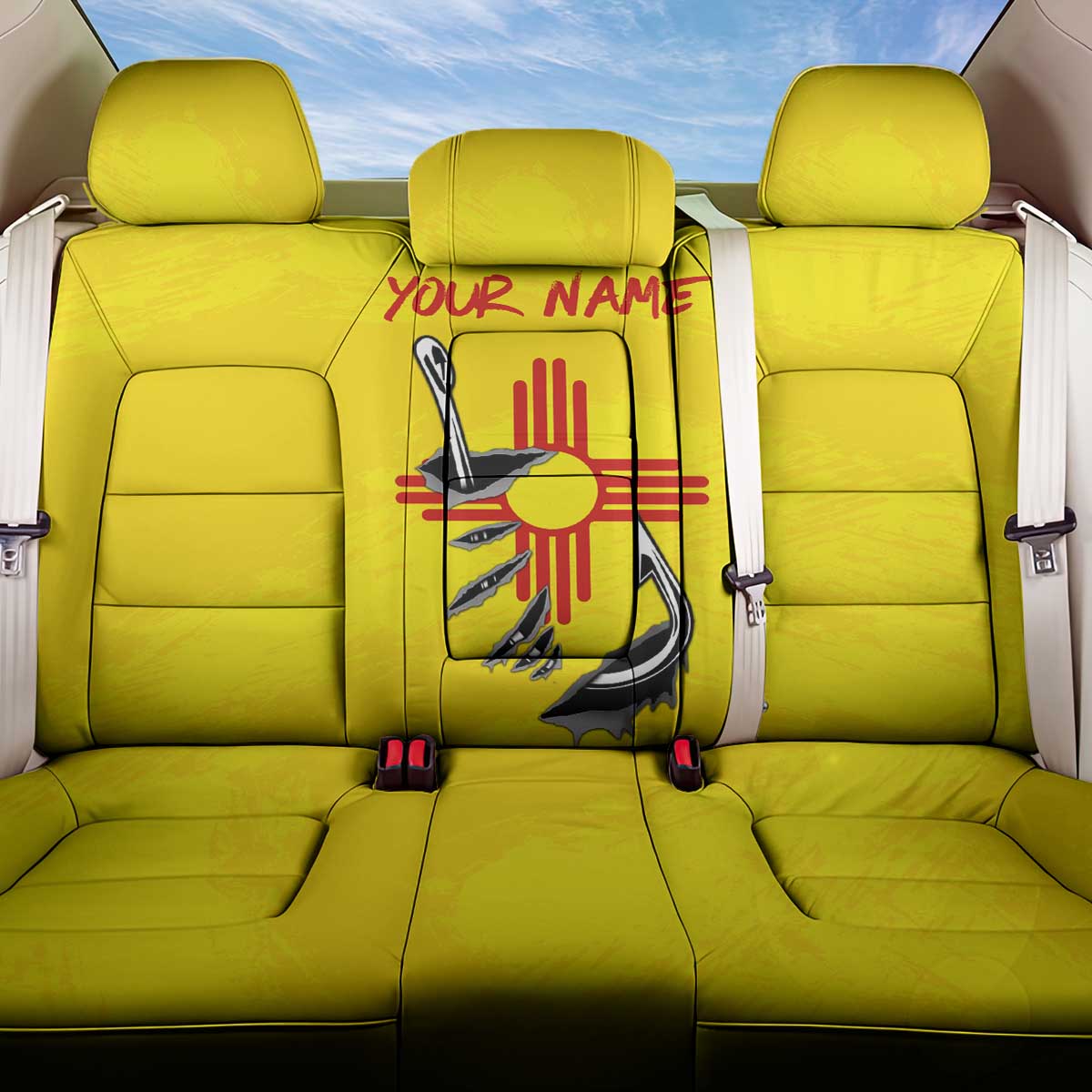 New Mexico Zia Symbol Fish Hook Back Car Seat Cover Torn Fishing Graphic and Custom Name Design - Wonder Print Shop