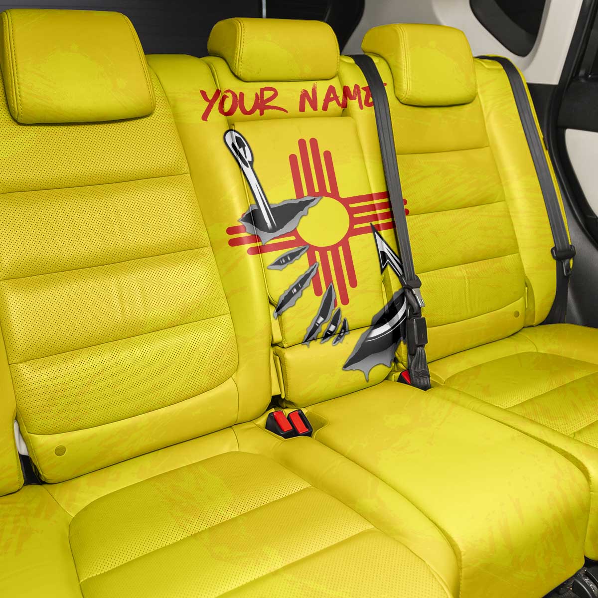 New Mexico Zia Symbol Fish Hook Back Car Seat Cover Torn Fishing Graphic and Custom Name Design - Wonder Print Shop