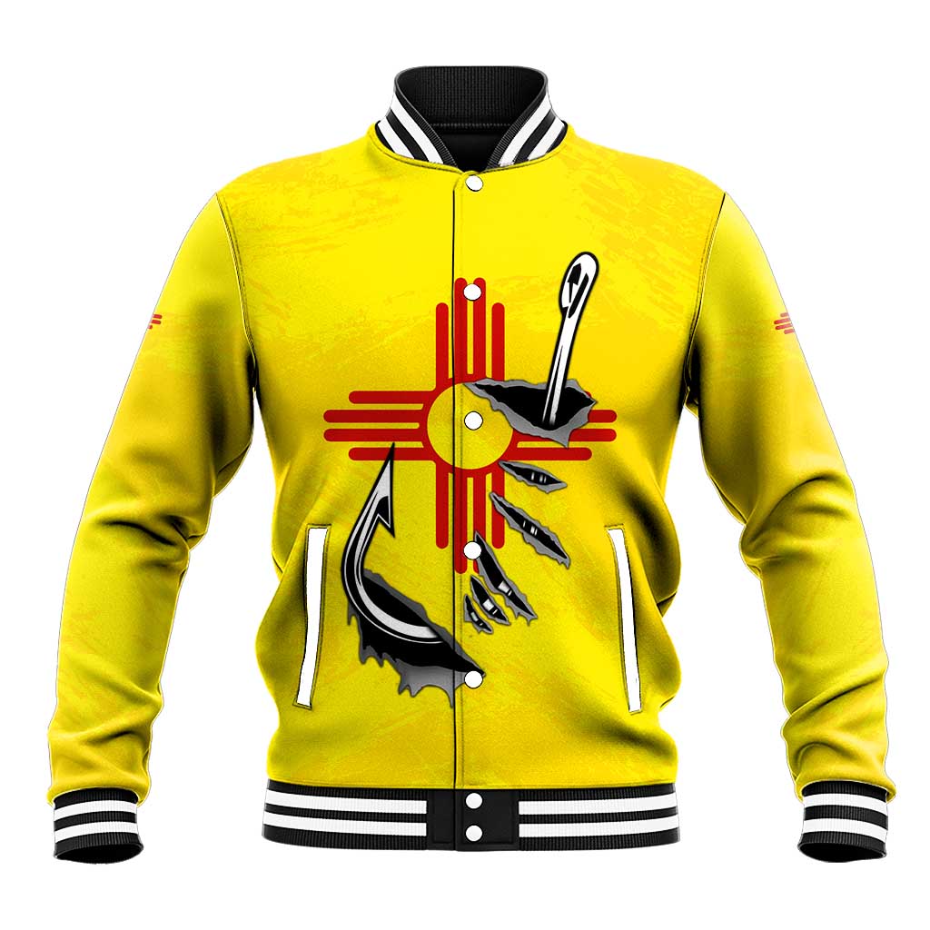 New Mexico Zia Symbol Fish Hook Baseball Jacket Torn Fishing Graphic and Custom Name Design - Wonder Print Shop
