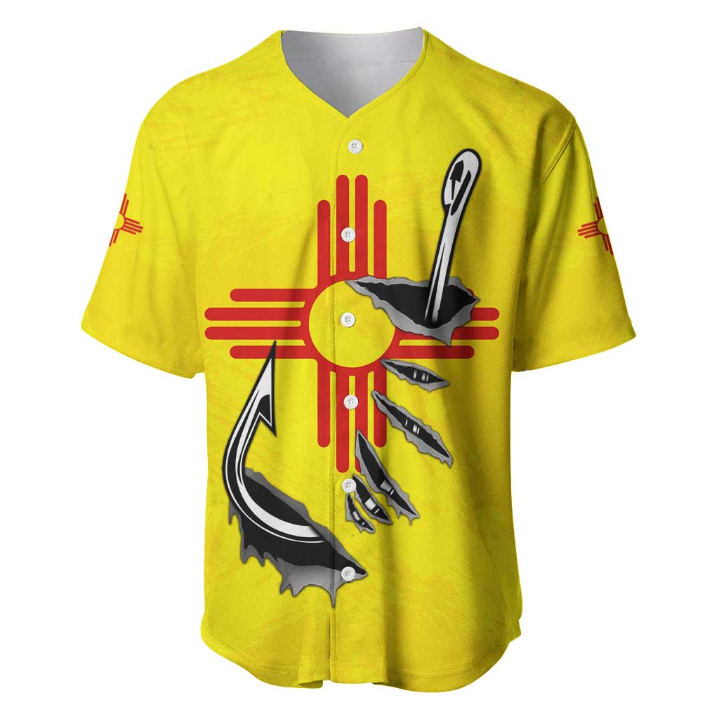 New Mexico Zia Symbol Fish Hook Baseball Jersey Torn Fishing Graphic and Custom Name Design - Wonder Print Shop