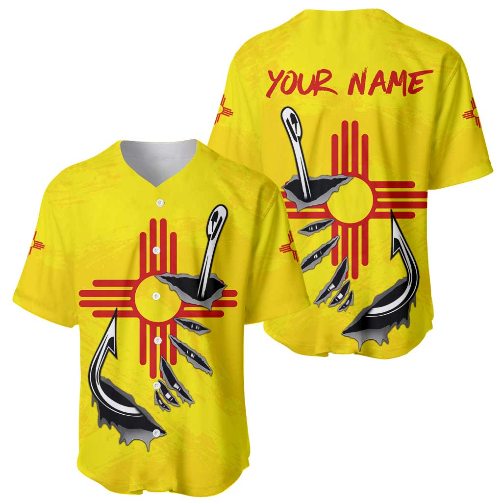 New Mexico Zia Symbol Fish Hook Baseball Jersey Torn Fishing Graphic and Custom Name Design - Wonder Print Shop