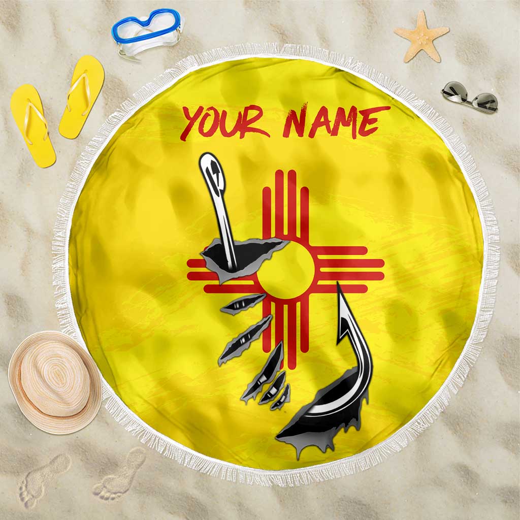 New Mexico Zia Symbol Fish Hook Beach Blanket Torn Fishing Graphic and Custom Name Design - Wonder Print Shop