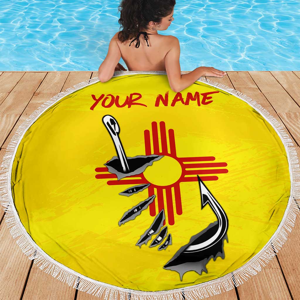 New Mexico Zia Symbol Fish Hook Beach Blanket Torn Fishing Graphic and Custom Name Design - Wonder Print Shop