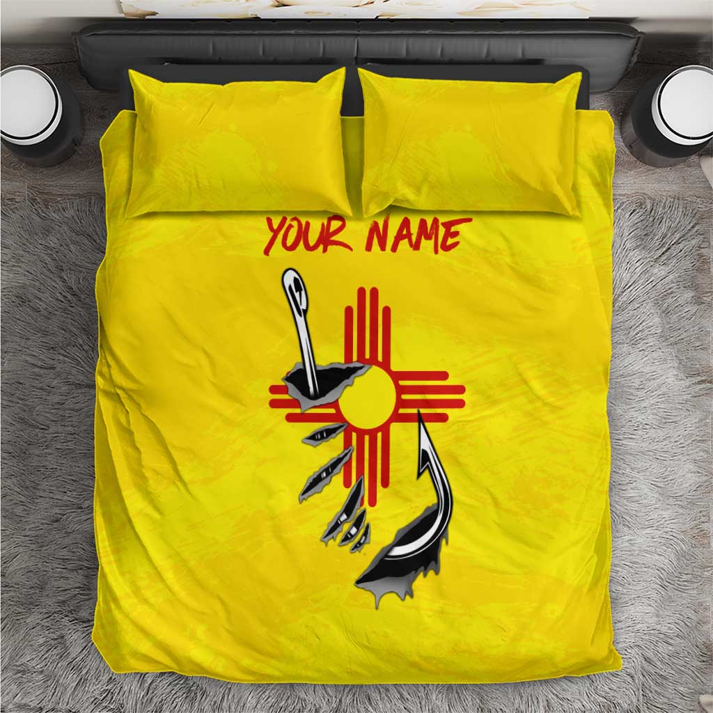 New Mexico Zia Symbol Fish Hook Bedding Set Torn Fishing Graphic and Custom Name Design - Wonder Print Shop