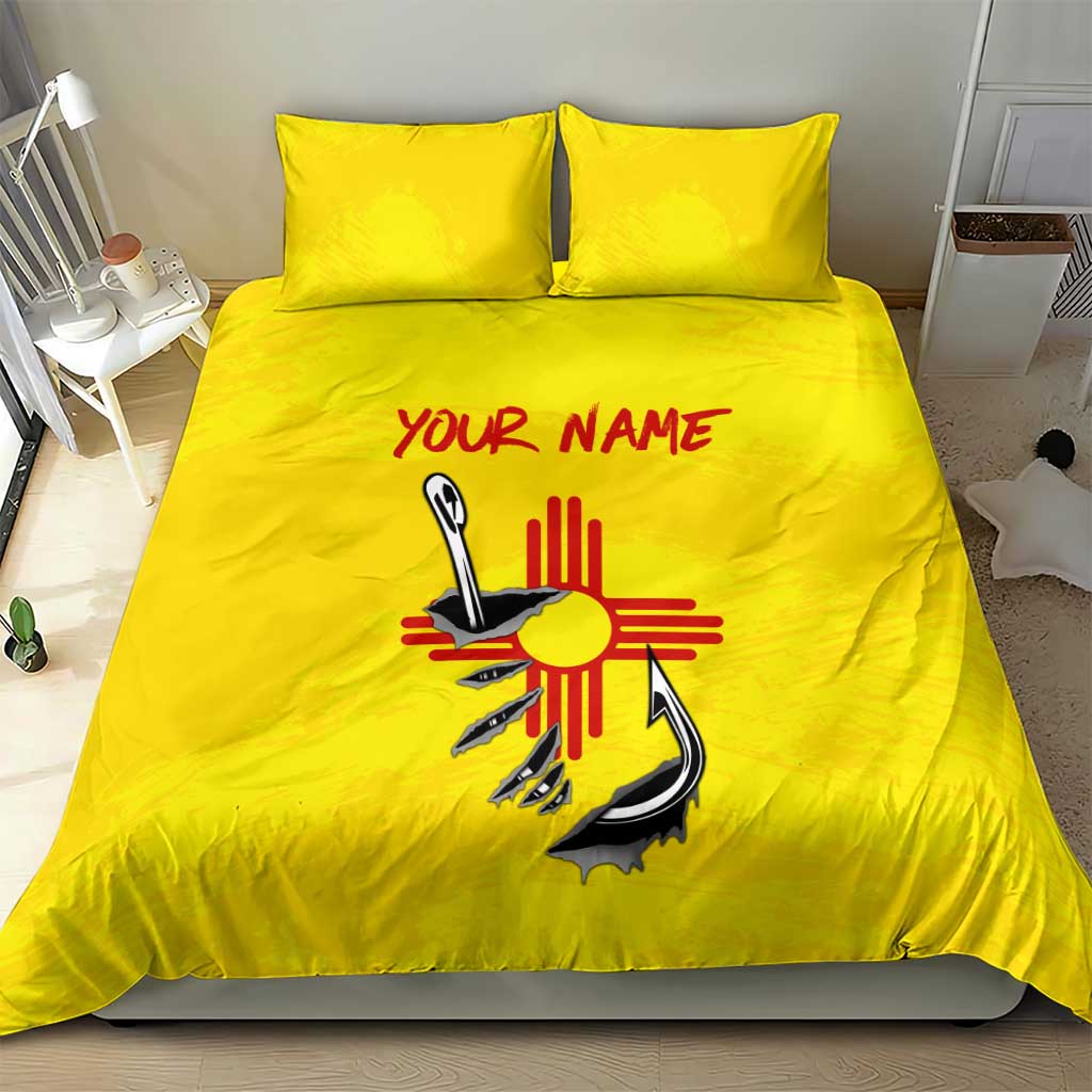 New Mexico Zia Symbol Fish Hook Bedding Set Torn Fishing Graphic and Custom Name Design - Wonder Print Shop