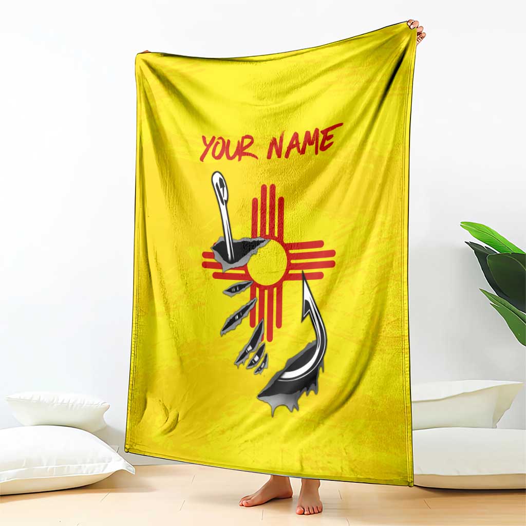 New Mexico Zia Symbol Fish Hook Blanket Torn Fishing Graphic and Custom Name Design - Wonder Print Shop