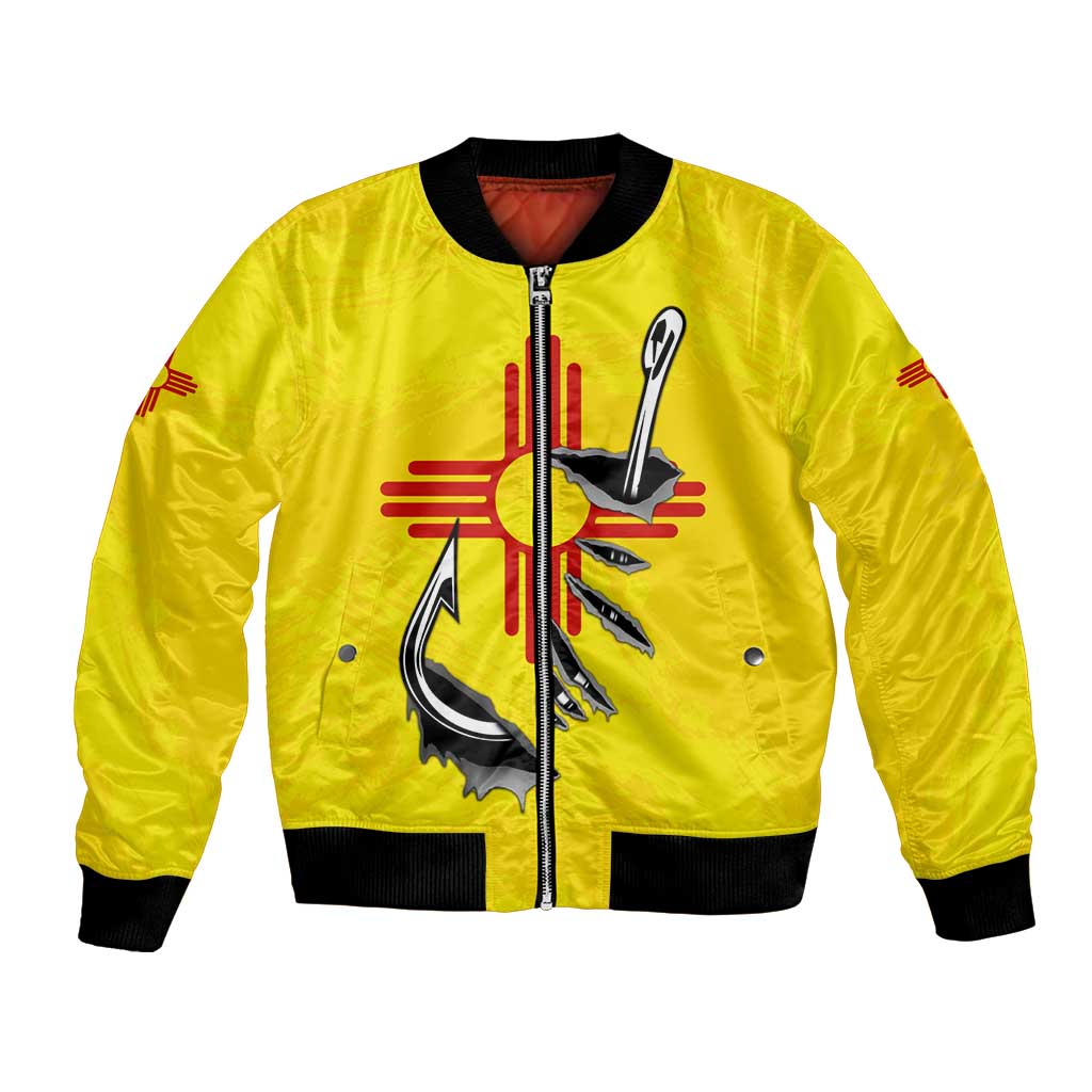 New Mexico Zia Symbol Fish Hook Bomber Jacket Torn Fishing Graphic and Custom Name Design - Wonder Print Shop