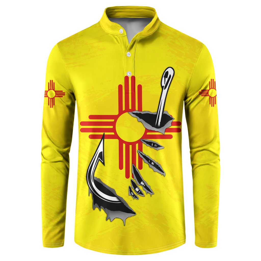 New Mexico Zia Symbol Fish Hook Button Sweatshirt Torn Fishing Graphic and Custom Name Design - Wonder Print Shop