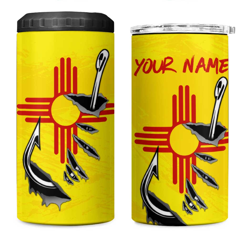 New Mexico Zia Symbol Fish Hook 4 in 1 Can Cooler Tumbler Torn Fishing Graphic and Custom Name Design - Wonder Print Shop