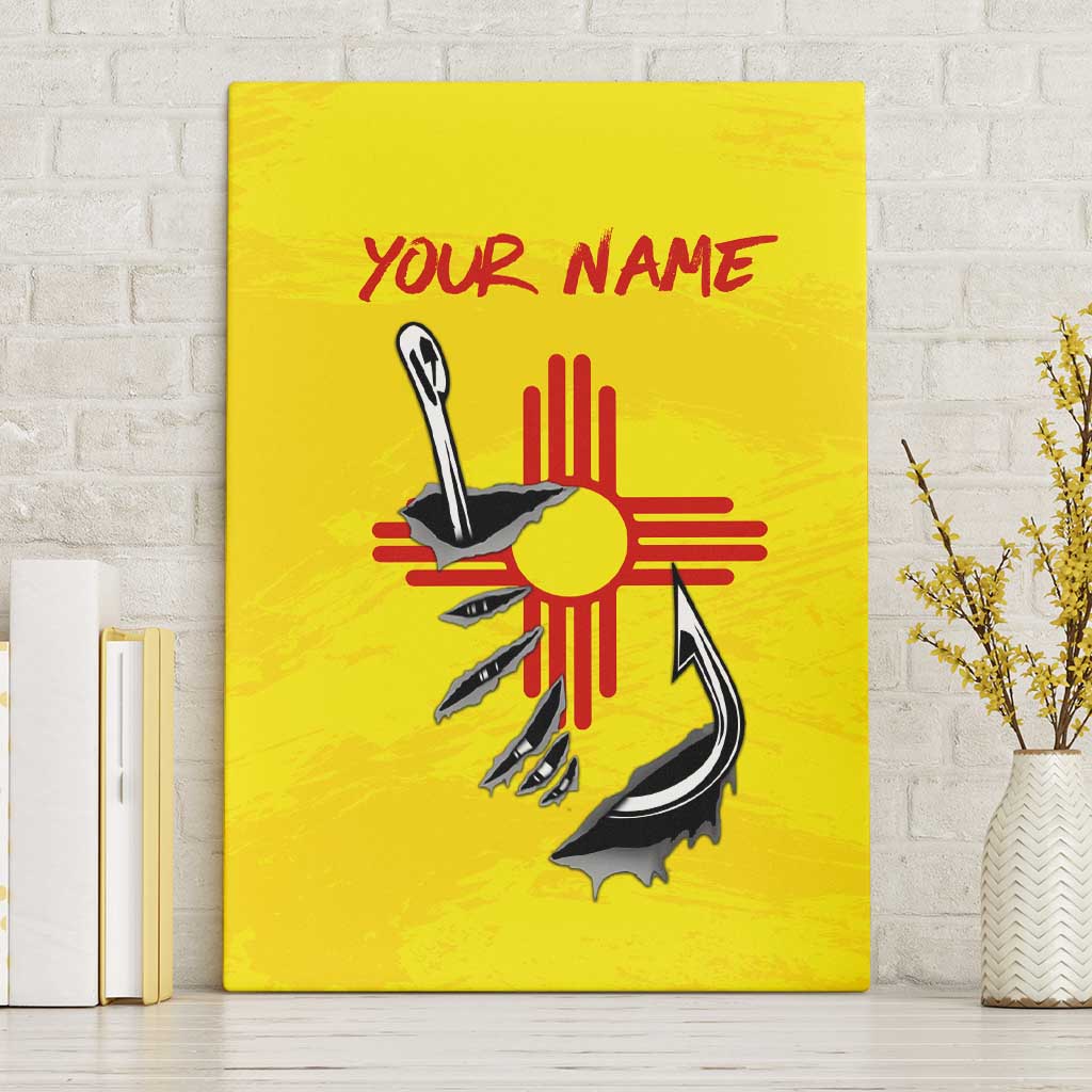 New Mexico Zia Symbol Fish Hook Canvas Wall Art Torn Fishing Graphic and Custom Name Design - Wonder Print Shop
