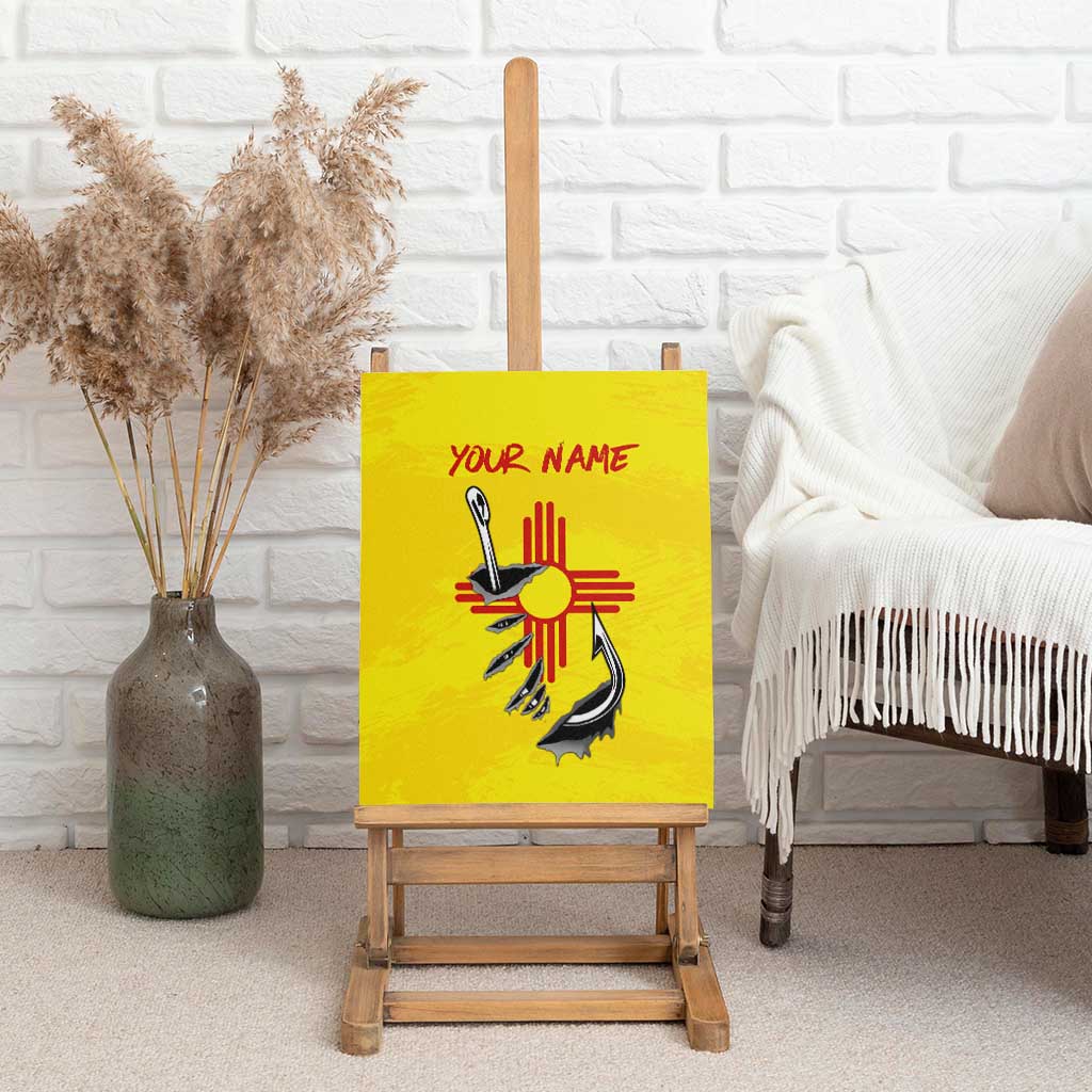 New Mexico Zia Symbol Fish Hook Canvas Wall Art Torn Fishing Graphic and Custom Name Design - Wonder Print Shop