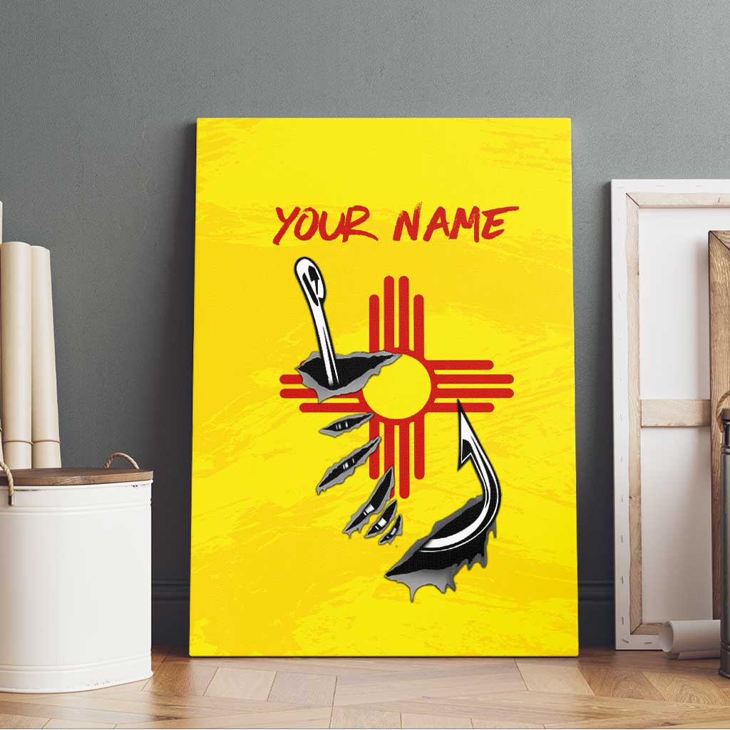 New Mexico Zia Symbol Fish Hook Canvas Wall Art Torn Fishing Graphic and Custom Name Design - Wonder Print Shop