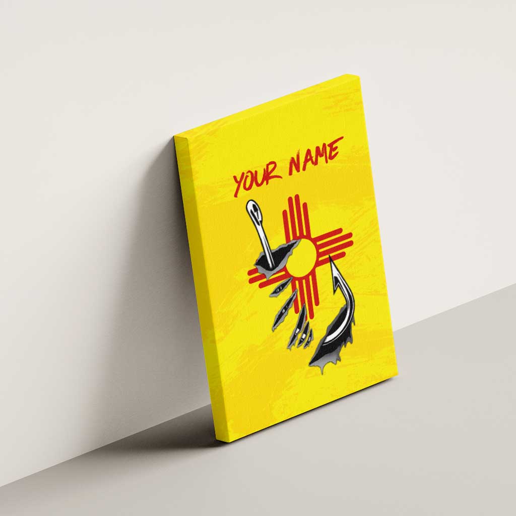 New Mexico Zia Symbol Fish Hook Canvas Wall Art Torn Fishing Graphic and Custom Name Design - Wonder Print Shop