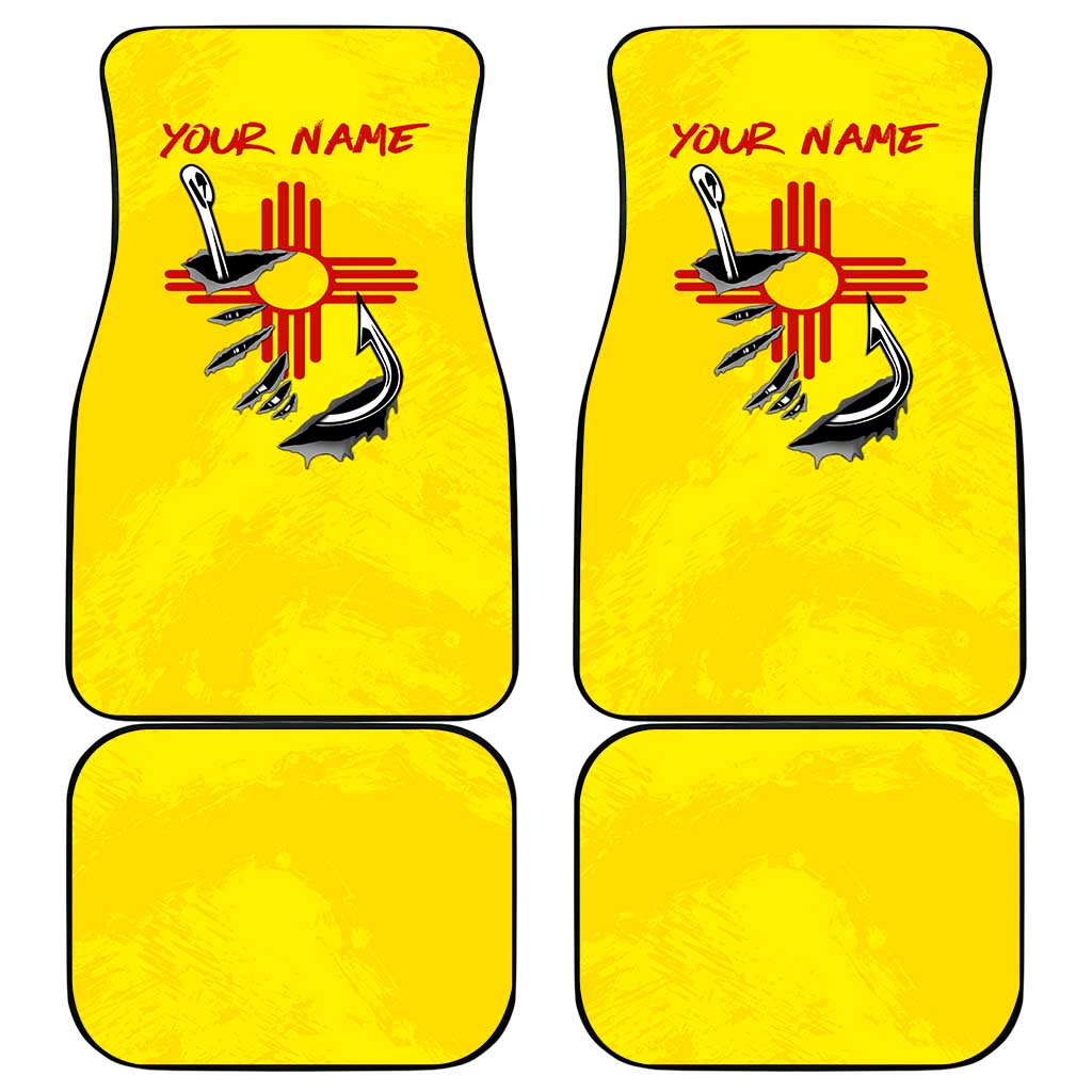 New Mexico Zia Symbol Fish Hook Car Mats Torn Fishing Graphic and Custom Name Design - Wonder Print Shop