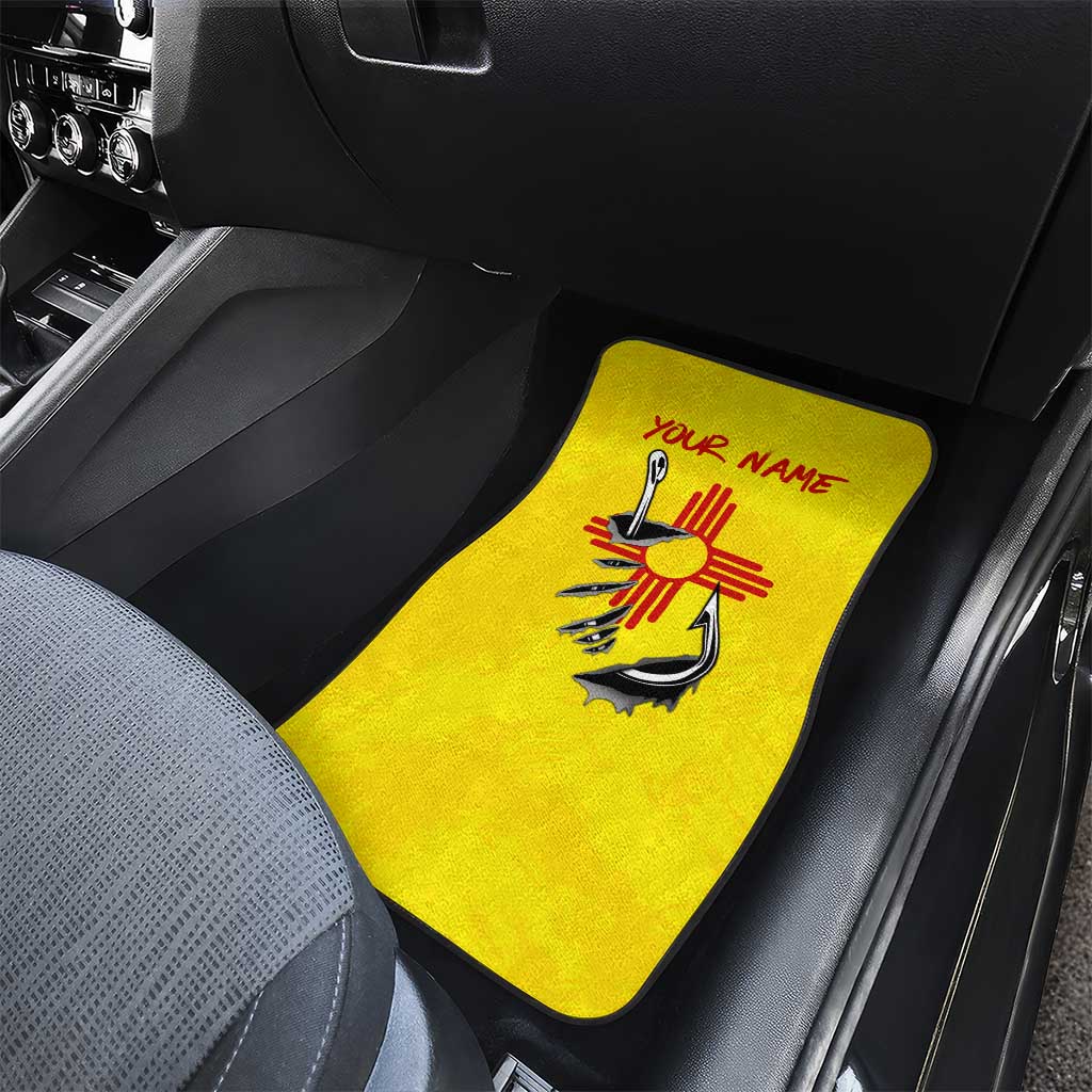New Mexico Zia Symbol Fish Hook Car Mats Torn Fishing Graphic and Custom Name Design - Wonder Print Shop