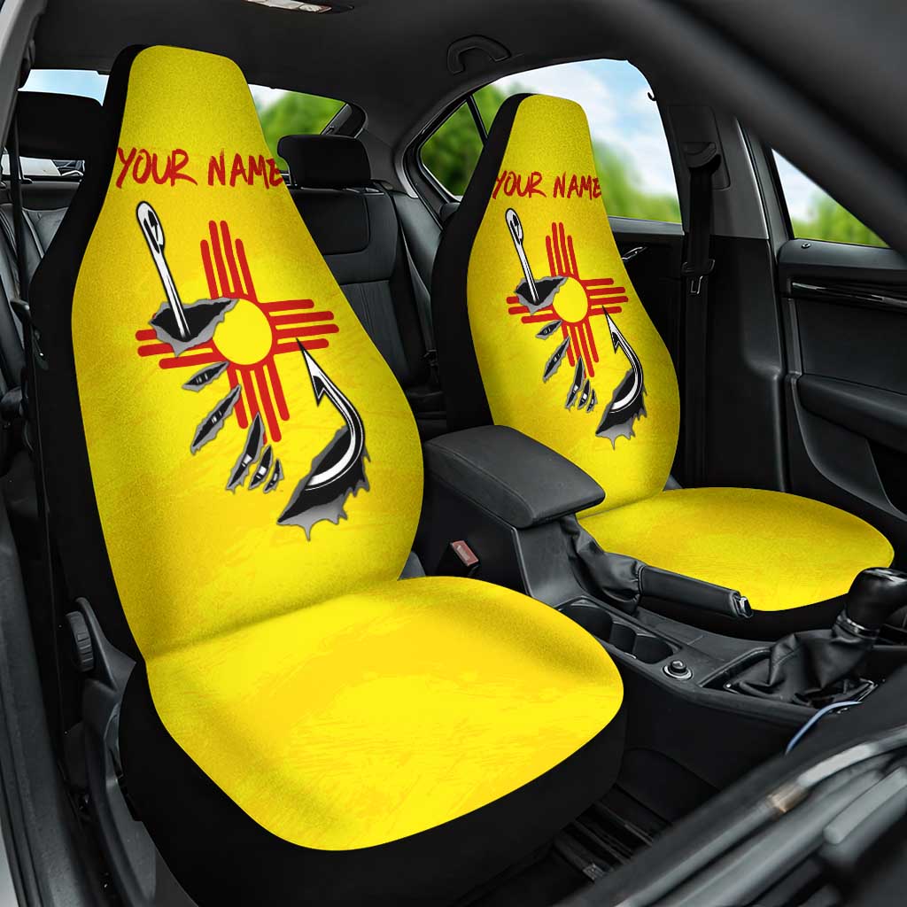New Mexico Zia Symbol Fish Hook Car Seat Cover Torn Fishing Graphic and Custom Name Design - Wonder Print Shop