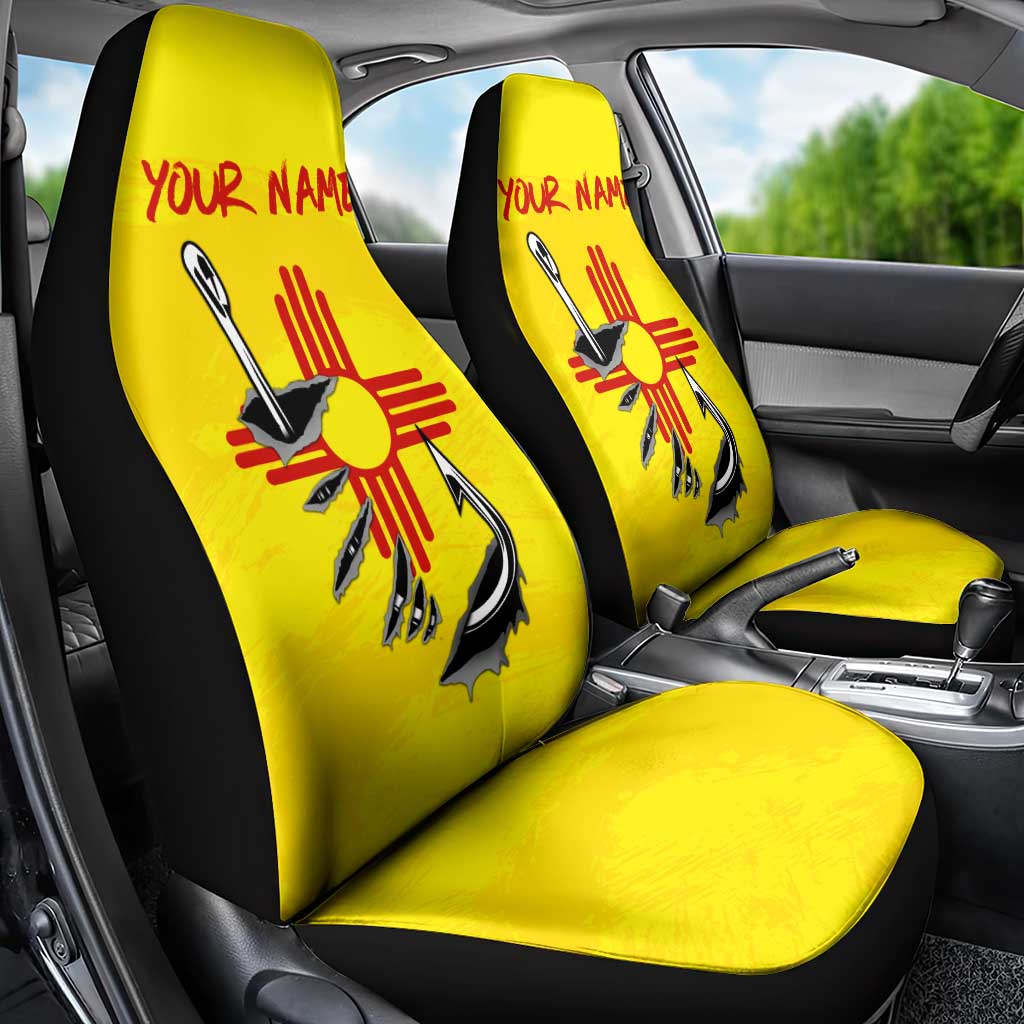 New Mexico Zia Symbol Fish Hook Car Seat Cover Torn Fishing Graphic and Custom Name Design - Wonder Print Shop