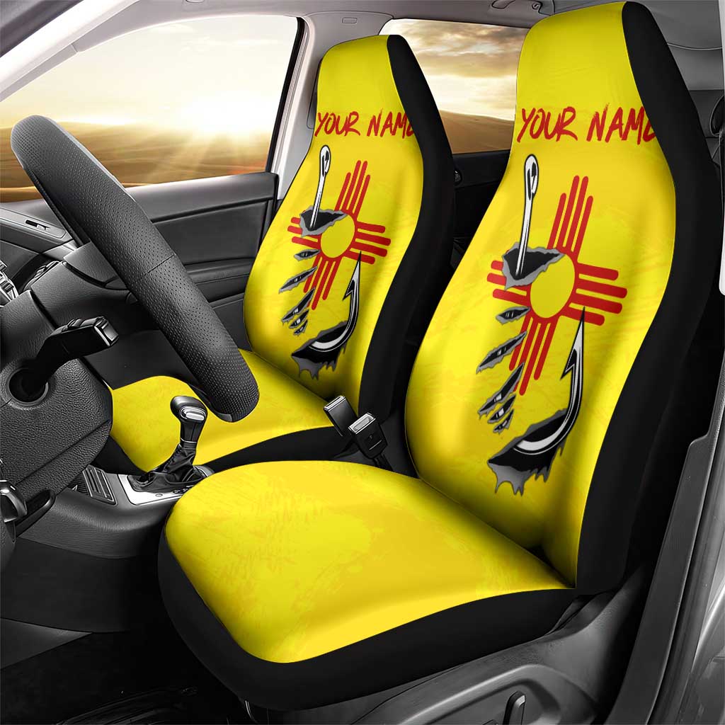 New Mexico Zia Symbol Fish Hook Car Seat Cover Torn Fishing Graphic and Custom Name Design - Wonder Print Shop