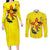 New Mexico Zia Symbol Fish Hook Couples Matching Long Sleeve Bodycon Dress and Long Sleeve Button Shirt Torn Fishing Graphic and Custom Name Design - Wonder Print Shop